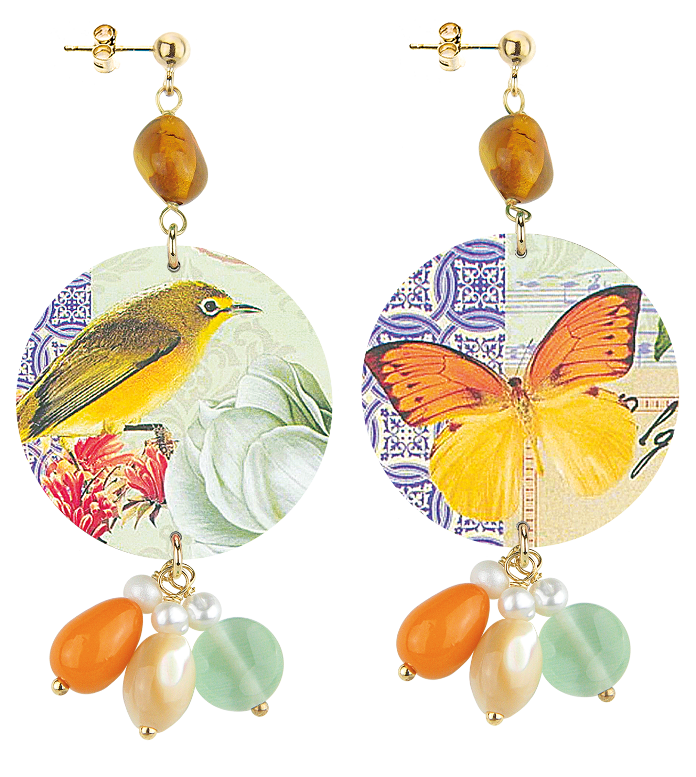 Orecchini Lebole Maison Uccello E Farfalla Classico Ambra