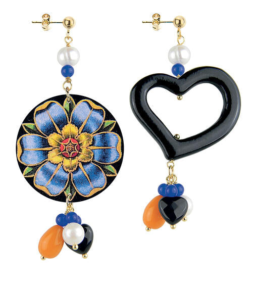 Orecchini Lebole Maison Circle con cuore nero