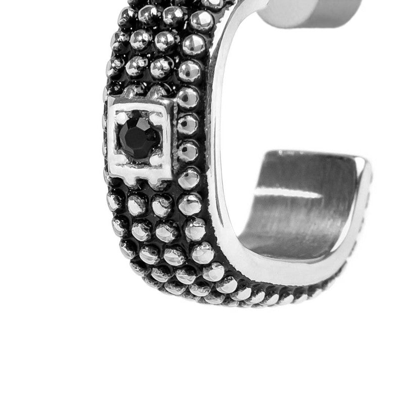 Orecchino Marlù a lobo a cerchietto con trama puntinata black oil