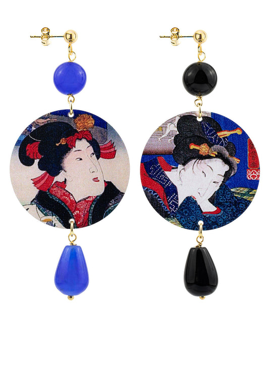 Orecchini Lebole Maison Geisha Classico Pietre Nero E Blu