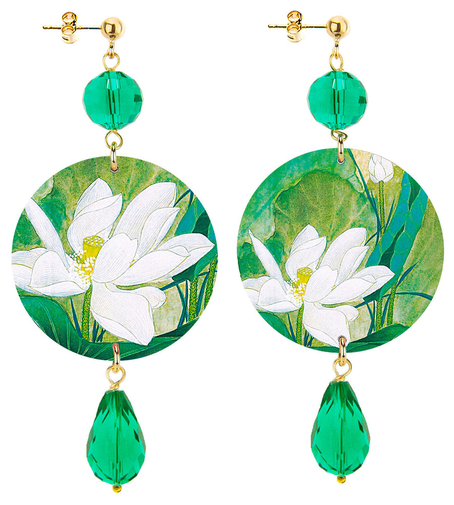 Orecchini Lebole  Fiore Bianco Classico Verde Scuro