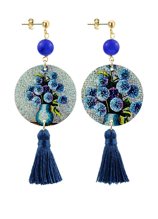 Orecchini Lebole Maison, Circle Piccolo Vaso Di Fiori Nappa Blu