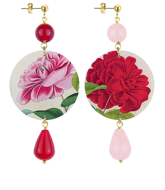 Orecchini Lebole Maison Classic Ruby And Rose Pink And Red Flower Earrings