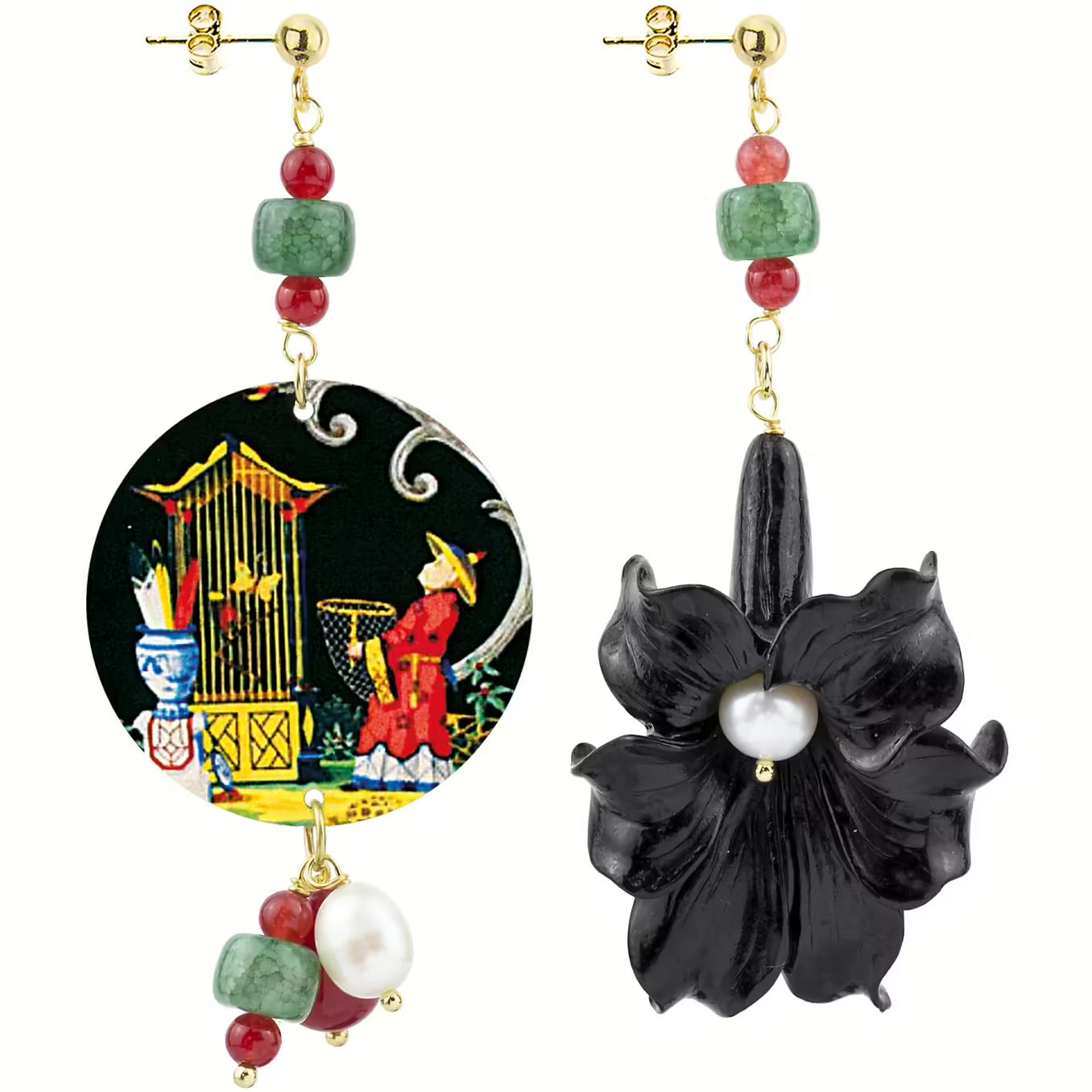 Orecchini Lebole Maison Circle con Fiore nero Grande