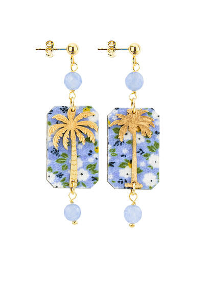 Orecchini Lebole Maison con palma grande sfondo azzurro