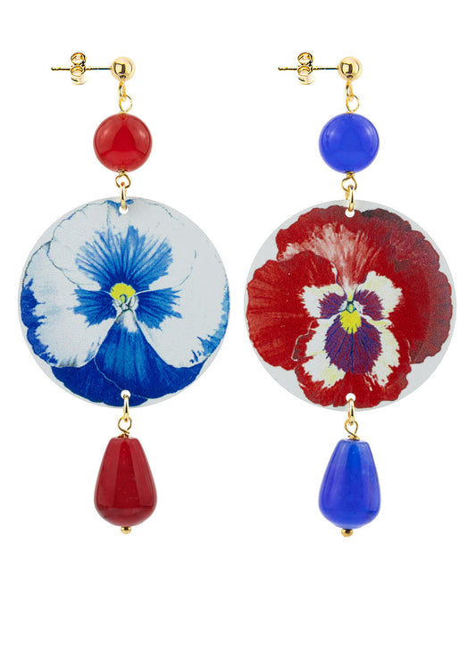 Orecchini Lebole Maison Classic Flower Earrings With Ruby And Blue Stones
