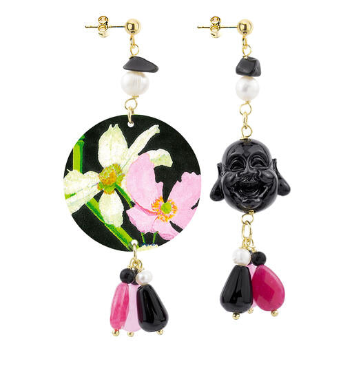 Orecchini Lebole Maison Circle con fiore rosa