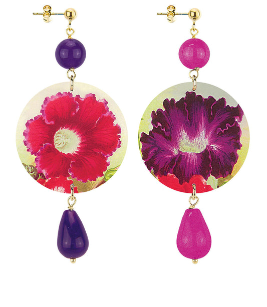 Orecchini Lebole Maison Fiore Rosso E Viola Classico Viola E Fucsia