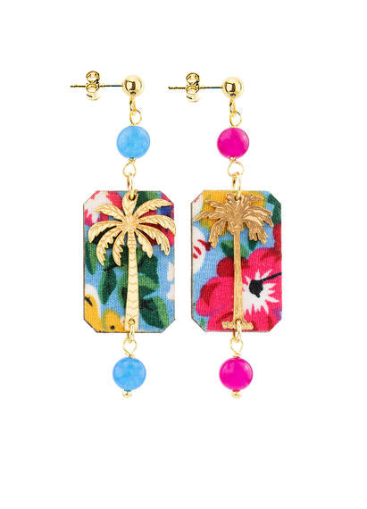 Orecchini Lebole Maison Palma fiori mini blue e rosa