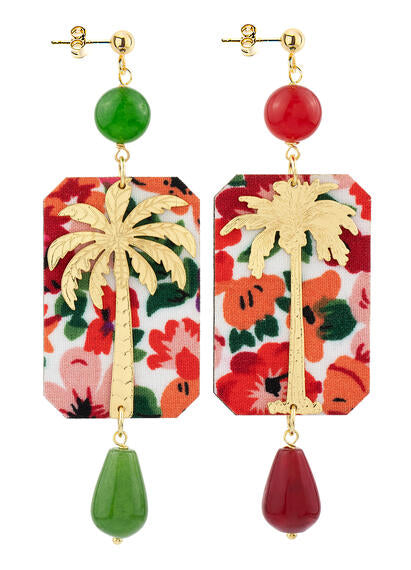 Orecchini Lebole Maison Palma Fiori grande verde e rosso