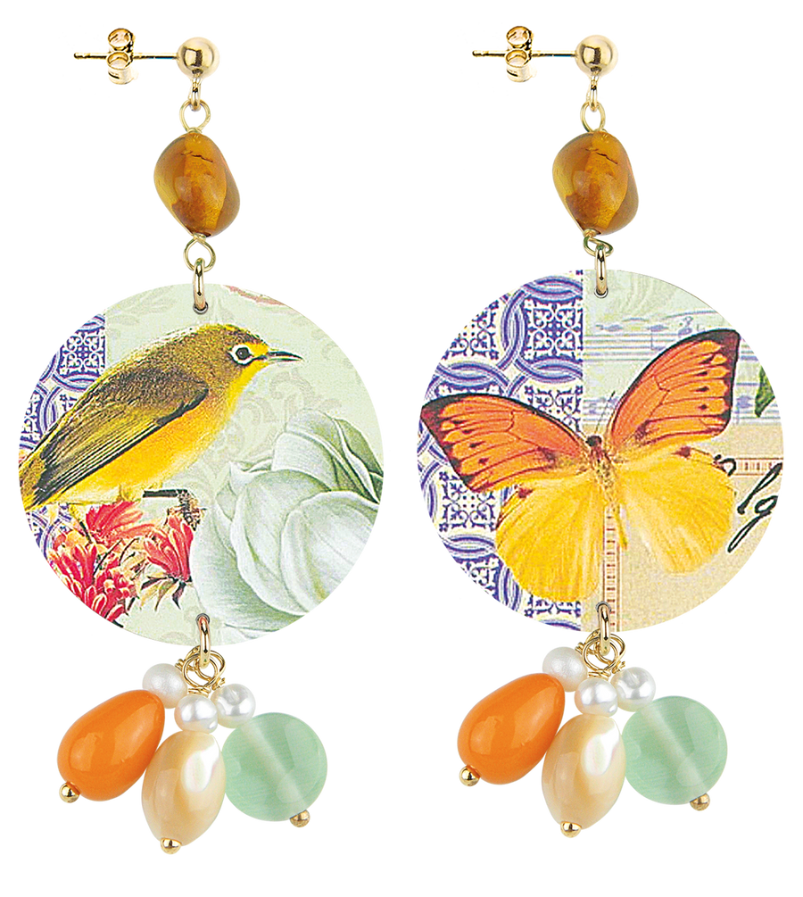 Orecchini Lebole Maison Uccello E Farfalla Classico Ambra