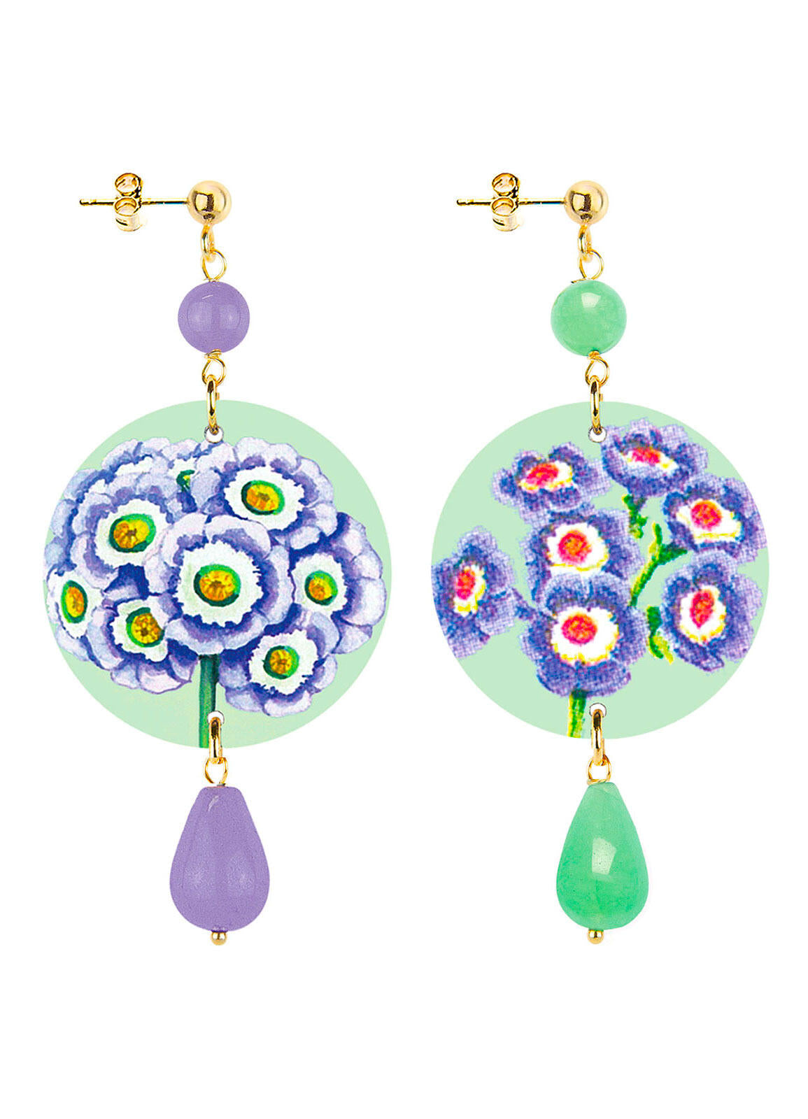Orecchini Lebole Maison Fiori Piccolo Lilla E Verde Giada