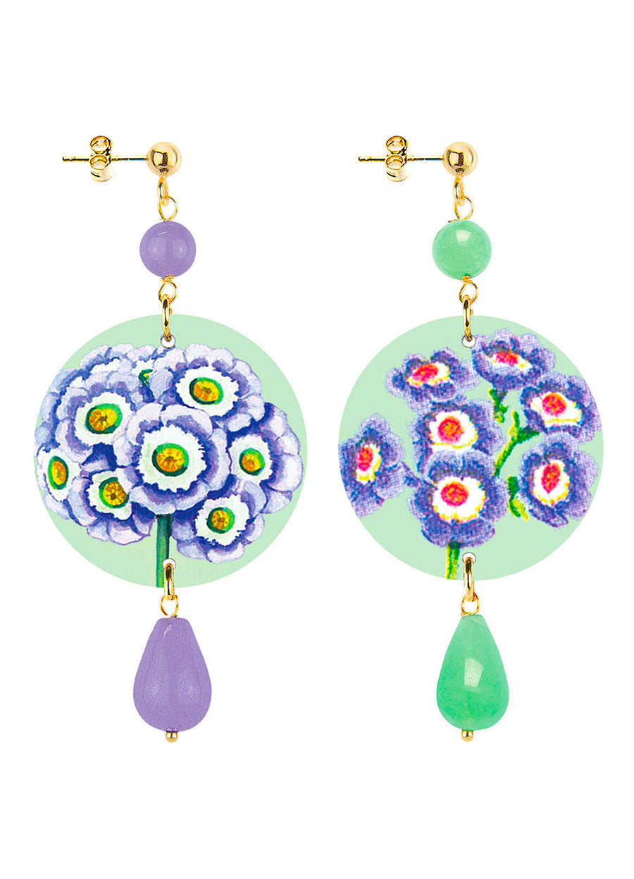 Orecchini Lebole Maison Fiori Piccolo Lilla E Verde Giada