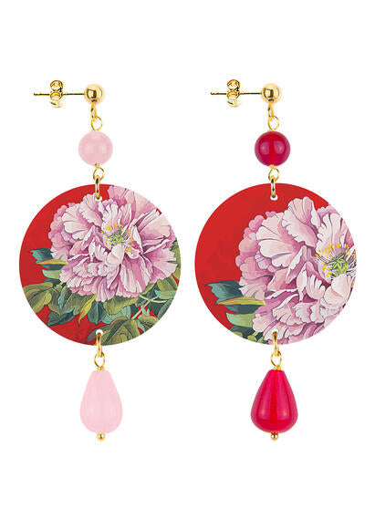 Orecchini Lebole Maison con rose rosa e sfondo rosso