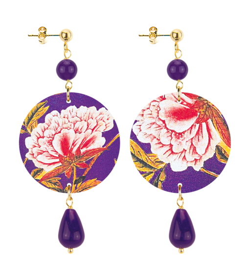 Orecchini Lebole Maison con fiori e sfondo viola