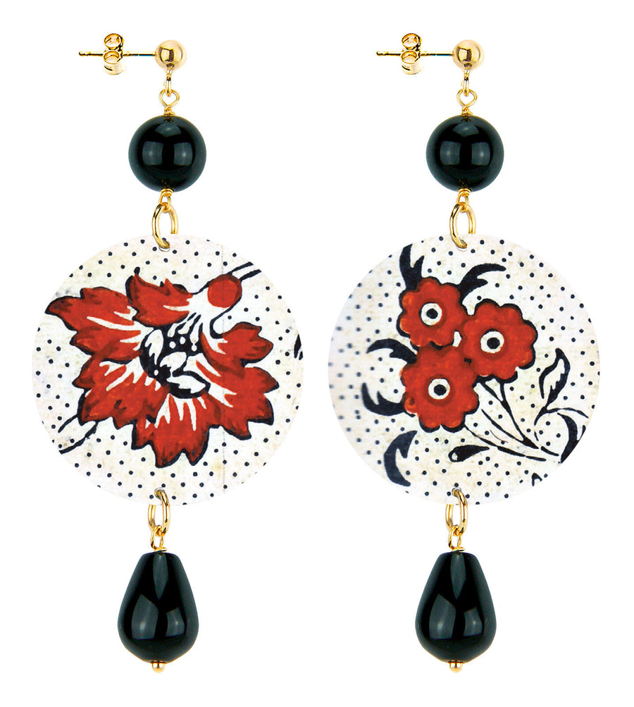 Orecchini Lebole Fiore Rosso Pois Classico Nero