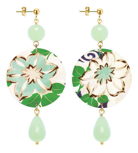 Classic Lebole Aqua Green And White Flower Earrings