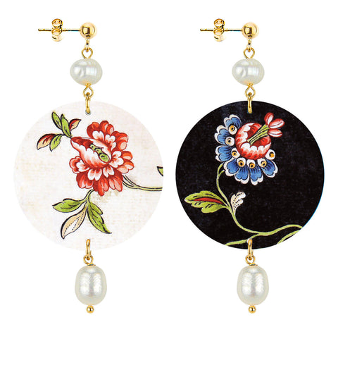 Classic Lebole Red Flower Pearl Earrings
