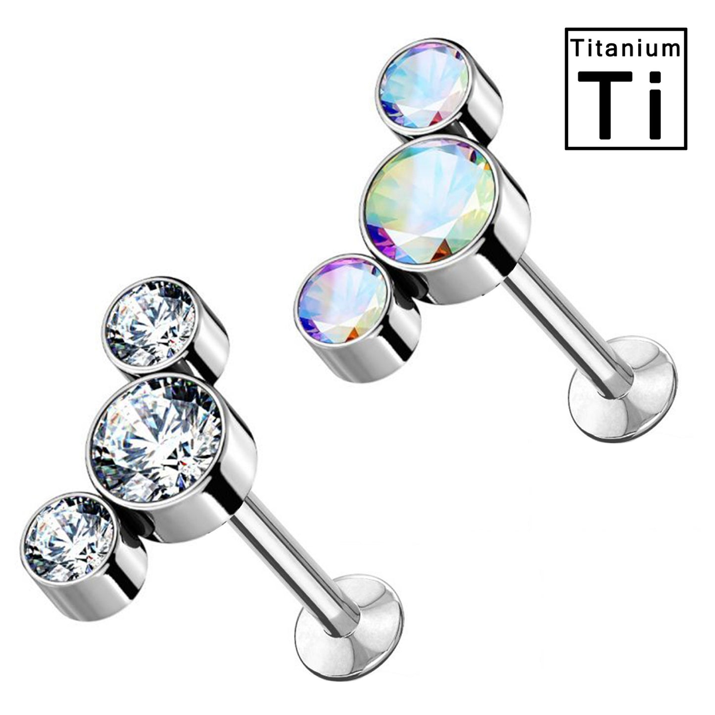 Piercing Labret Borchie Cartilagine Push-in Tre Cristalli