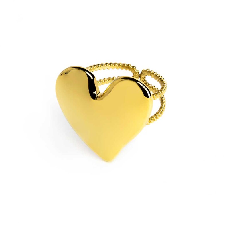 Anello Marlù doppia fascia con cuore irregolare martellato