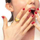 Anello Marlù doppia fascia con cuore irregolare martellato - 3