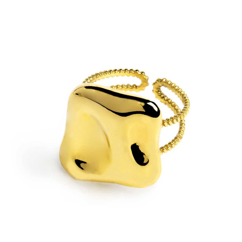 Anello Marlù doppia fascia con quadrato irregolare martellato