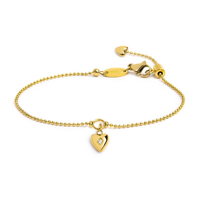 Bracciale Marlù catena a sfere con cuore con zircone oro