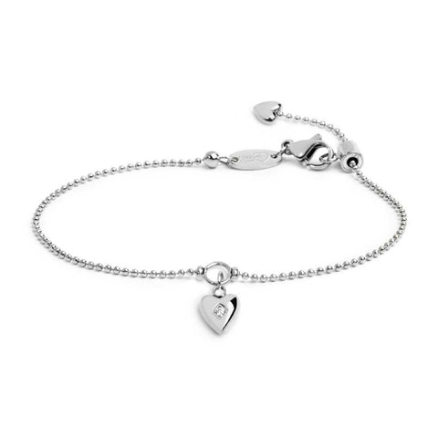 Bracciale Marlù catena a sfere con cuore con zircone acciaio