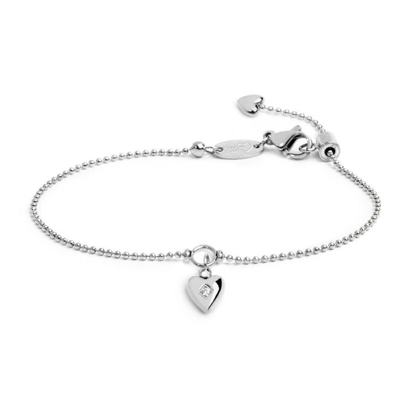 Bracciale Marlù catena a sfere con cuore con zircone acciaio