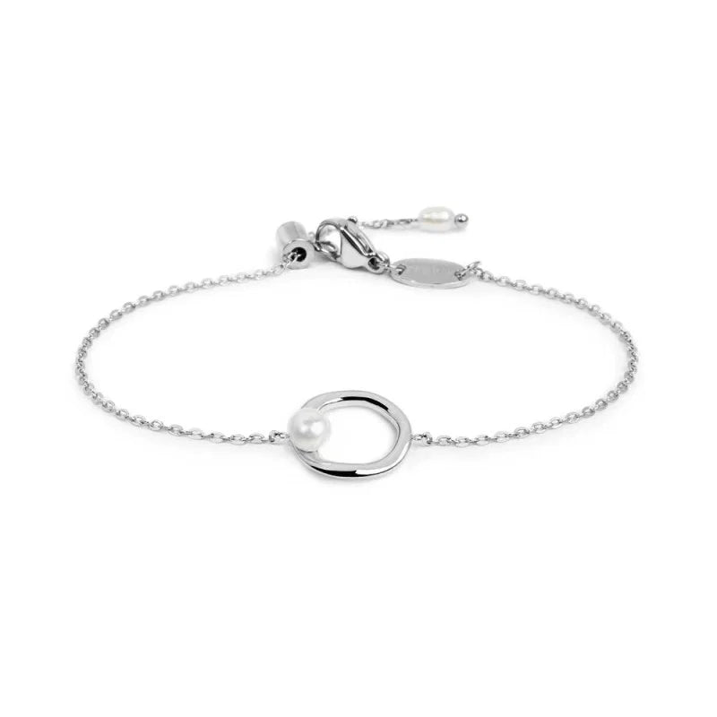 Bracciale acciaio catena con centrale a forma organica con perla