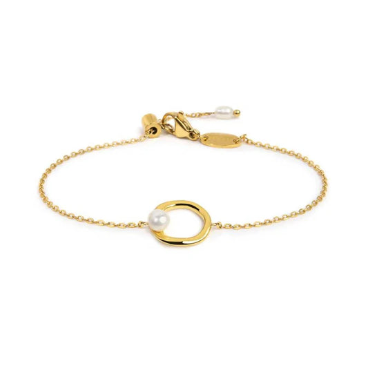 Bracciale catena con centrale a forma organica con perla oro