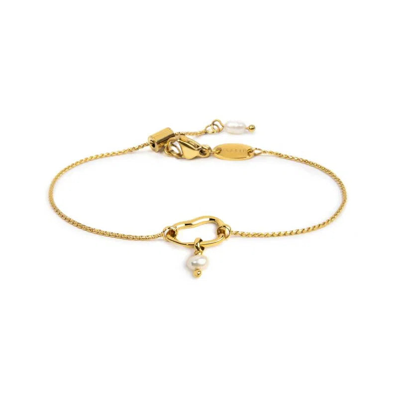 Bracciale Marlù catena con centrale a forma organica con perla oro