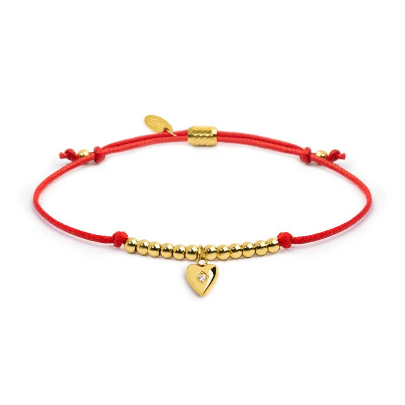 Bracciale Marlù cordino con pendente cuore con zircone oro