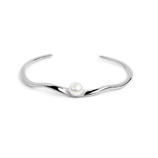 Bracciale Marlù rigido a forma organica con perla acciaio