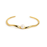 Bracciale Marlù rigido a forma organica con perla oro - 1