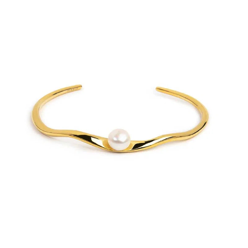 Bracciale Marlù rigido a forma organica con perla oro