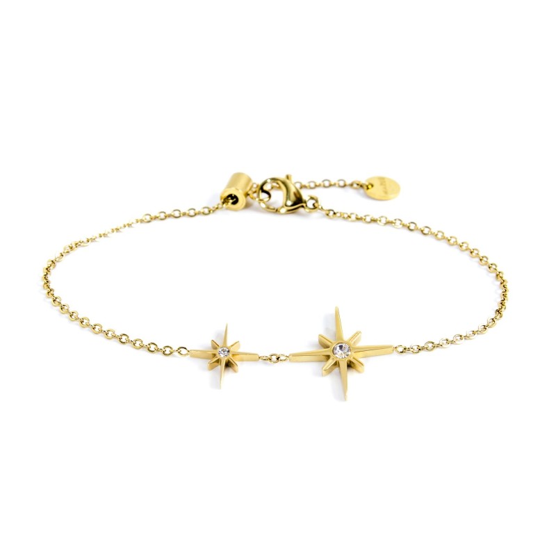 Bracciale Marlù con catena cross e con doppio pendente a forma di rosa dei venti oro