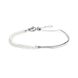Bracciale acciaio semi rigido con tubolare twisted e catena con perle - 1