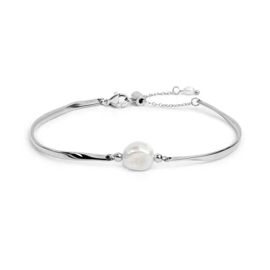Bracciale Marlù semi rigido con tubolari twisted e perla centrale acciaio