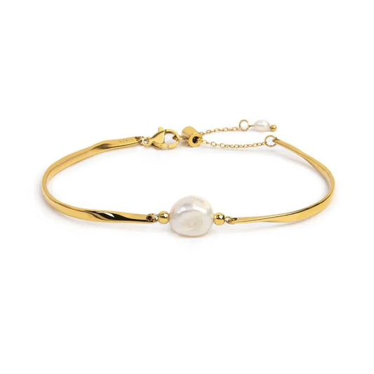 Bracciale Marlù semi rigido con tubolari twisted e perla centrale oro