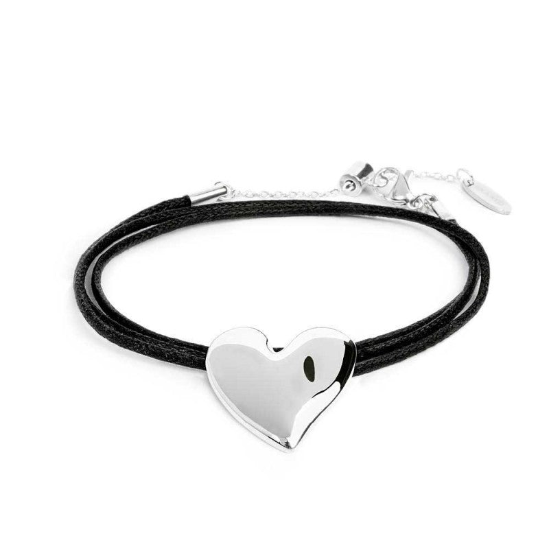 Bracciale Marlù triplo filo con cordino cerato con cuore irregolare Acciaio