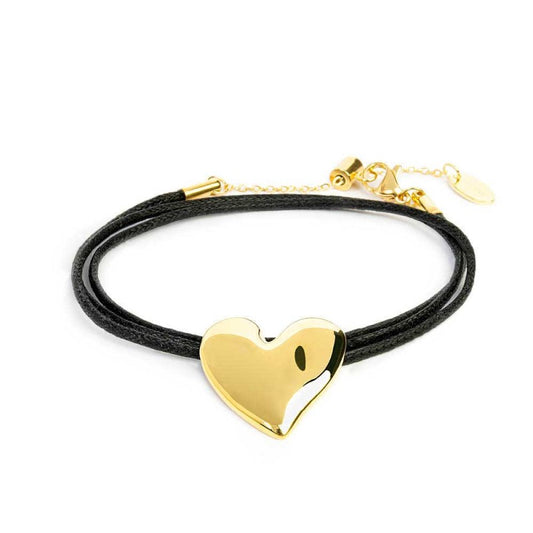 Bracciale Marlù triplo filo con cordino cerato con cuore irregolare oro