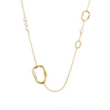Collana Marlù catena con tre elementi di diverse dimensioni a forma organica e perle oro - 1
