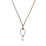 Collana Marlù cordino con pendente a forma organica con perla acciaio - 1