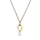 Collana Marlù cordino con pendente a forma organica con perla oro - 1