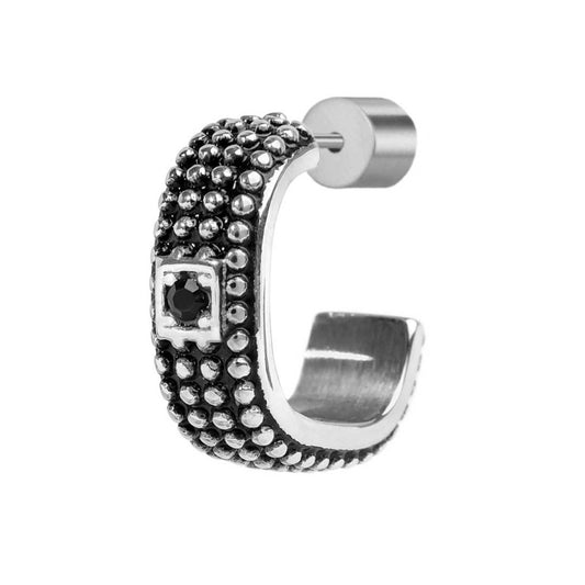 Orecchino Marlù a lobo a cerchietto con trama puntinata black oil