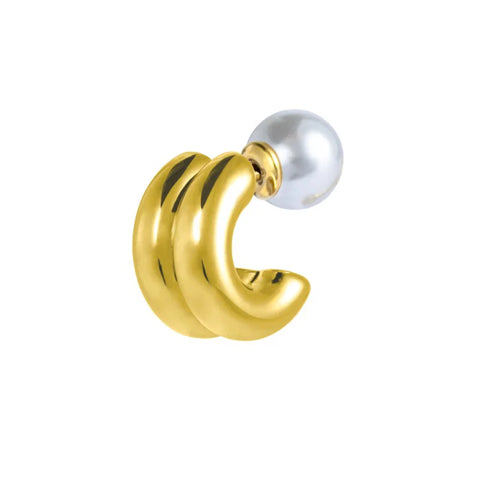 Orecchino mono Marlù a lobo a cerchietto doppio 1,5cm con chiusura perla oro