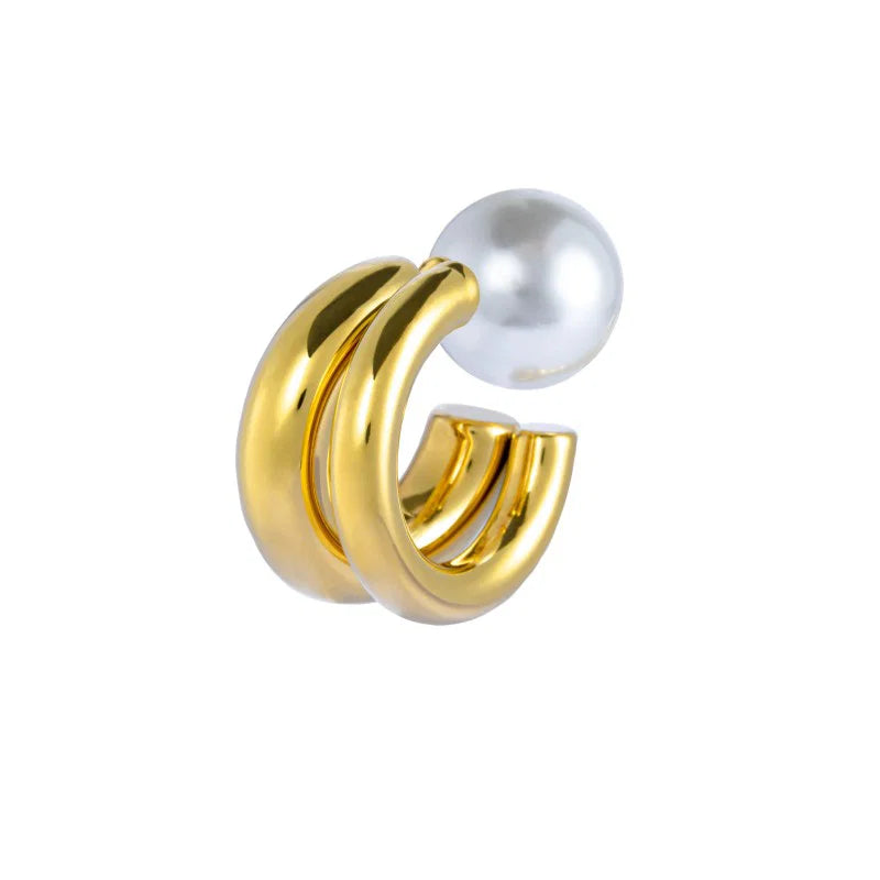 Orecchino mono Marlù a lobo a cerchietto doppio 2,1cm con chiusura perla oro