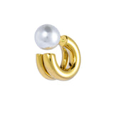 Orecchino mono Marlù a lobo a cerchietto doppio 2,1cm con chiusura perla oro - 2