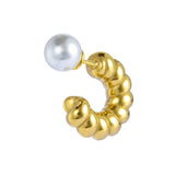 Orecchino mono Marlù a lobo a cerchietto trama treccia con chiusura perla oro - 2